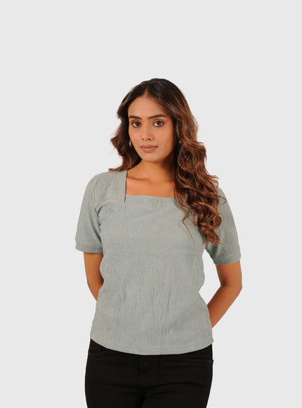 Women’s Sage Green Regular Fit Square Neck Top