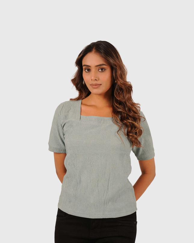 Women’s Sage Green Regular Fit Square Neck Top