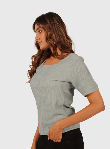 Women’s Sage Green Regular Fit Square Neck Top