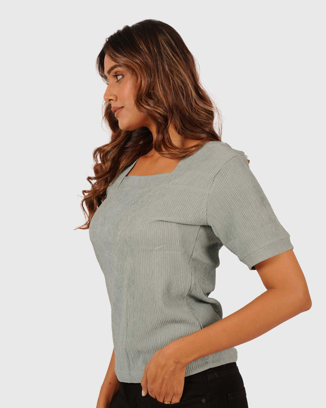 Women’s Sage Green Regular Fit Square Neck Top