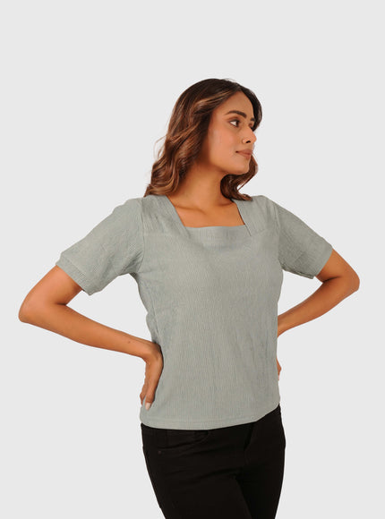 Women’s Sage Green Regular Fit Square Neck Top