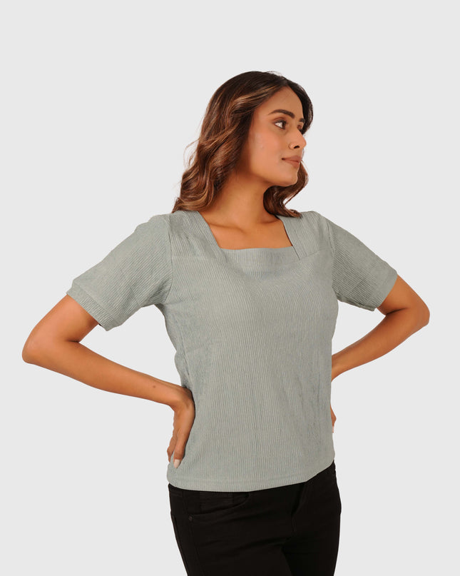Women’s Sage Green Regular Fit Square Neck Top
