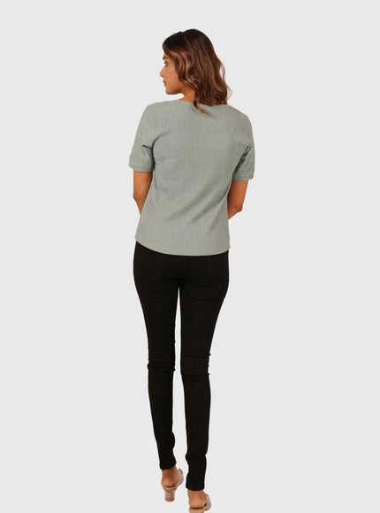 Women’s Sage Green Regular Fit Square Neck Top
