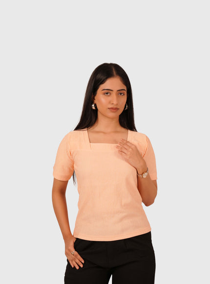 Women’s Peach Regular Fit Square Neck Top