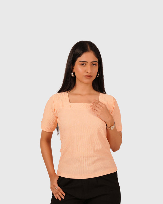 Women’s Peach Regular Fit Square Neck Top