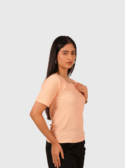 Women’s Peach Regular Fit Square Neck Top