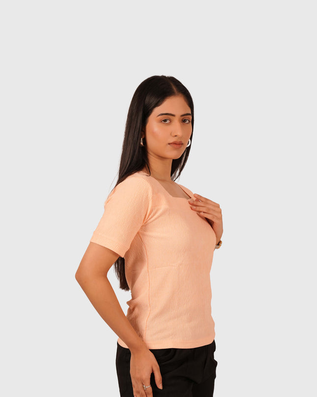 Women’s Peach Regular Fit Square Neck Top