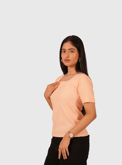 Women’s Peach Regular Fit Square Neck Top