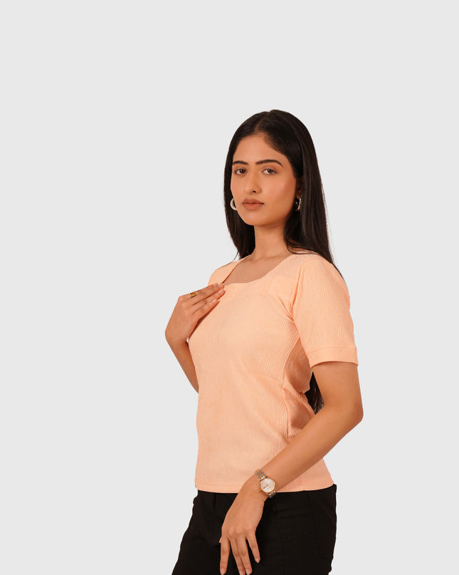 Women’s Peach Regular Fit Square Neck Top