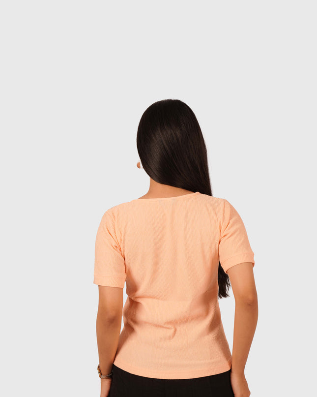 Women’s Peach Regular Fit Square Neck Top