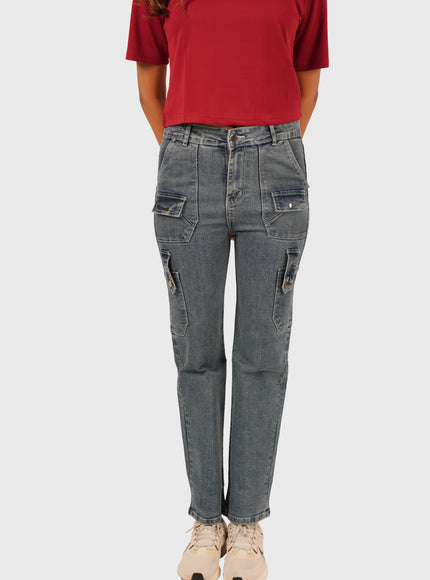 Women’s Light Blue Stretchable Cargo Denim Jeans