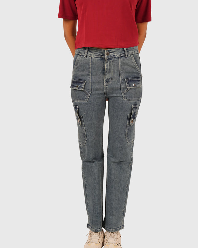 Women’s Light Blue Stretchable Cargo Denim Jeans