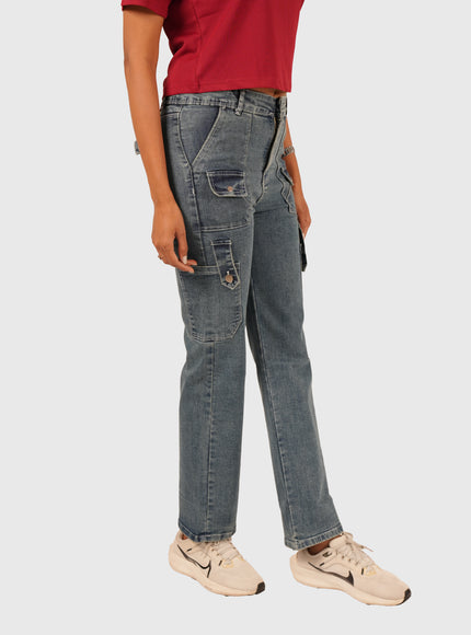 Women’s Light Blue Stretchable Cargo Denim Jeans