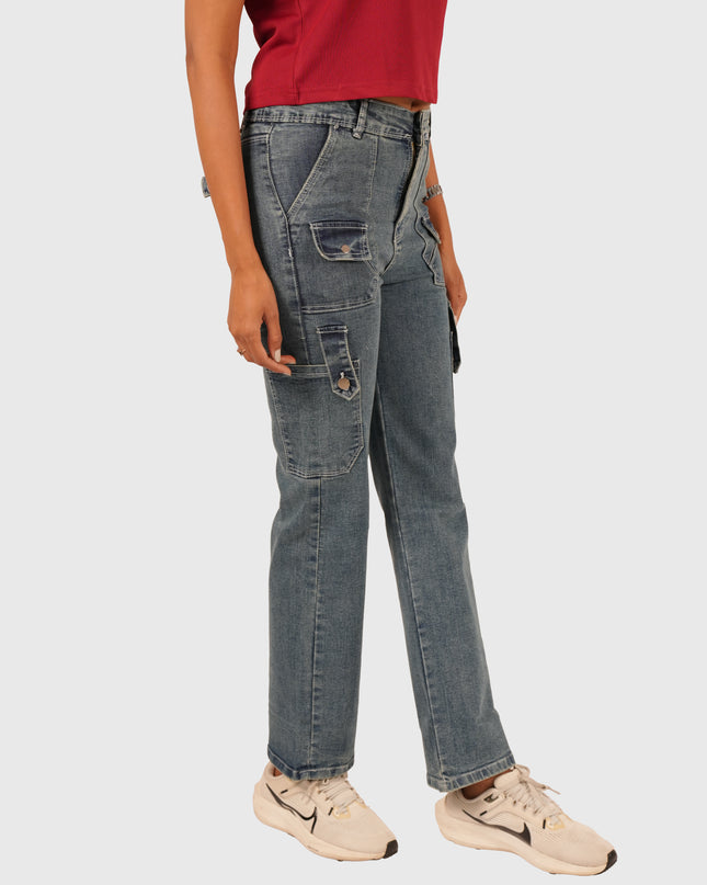 Women’s Light Blue Stretchable Cargo Denim Jeans