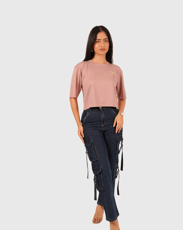 Women’s Blue Full-Length Stretchable Cargo Jeans