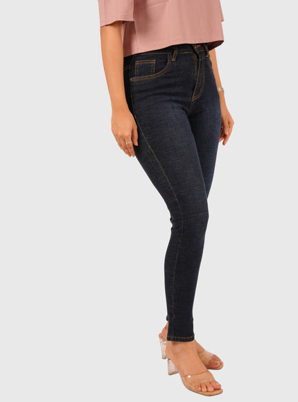 Women’s Dark Blue Stretchable Ankle-Length Jeans – Blue Hint with White Wash