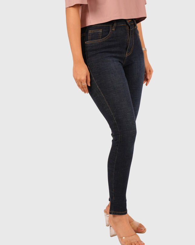 Women’s Dark Blue Stretchable Ankle-Length Jeans – Blue Hint with White Wash