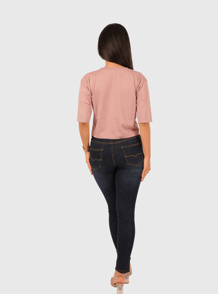 Women’s Dark Blue Stretchable Ankle-Length Jeans – Blue Hint with White Wash