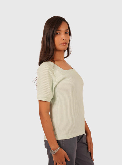 Women’s Light Mint Green Regular Fit Square Neck Top