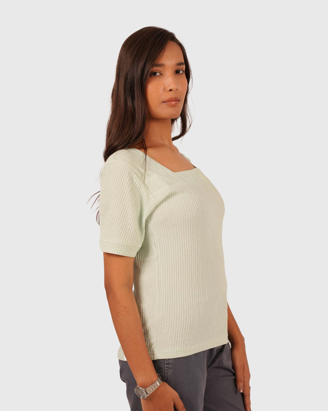 Women’s Light Mint Green Regular Fit Square Neck Top