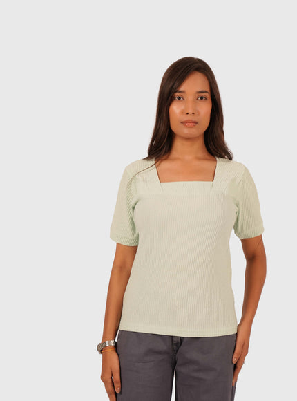 Women’s Light Mint Green Regular Fit Square Neck Top