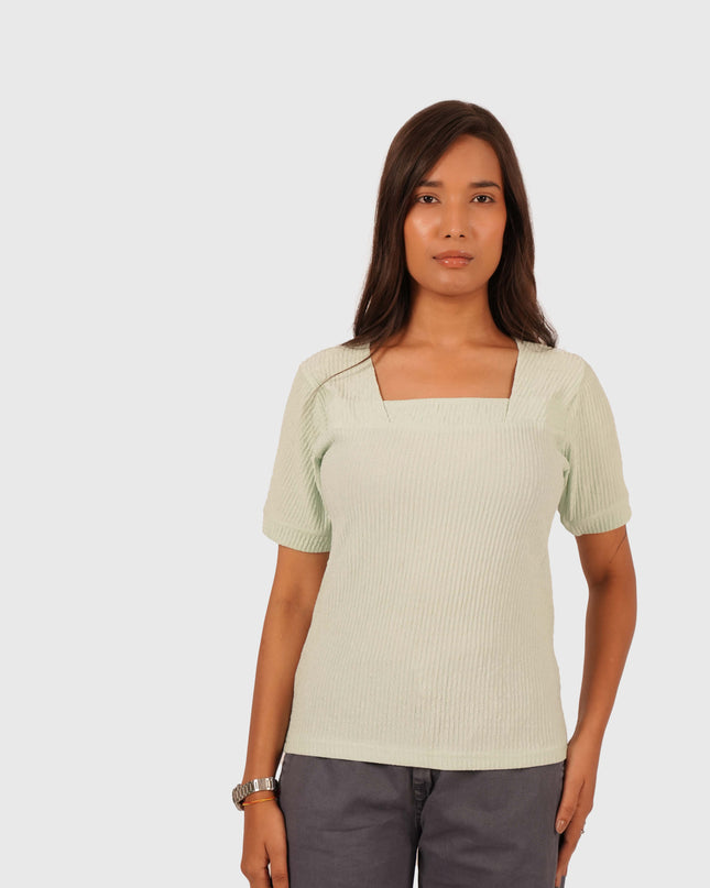 Women’s Light Mint Green Regular Fit Square Neck Top