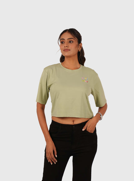 Women’s Light Green Oversized Crop T-Shirt