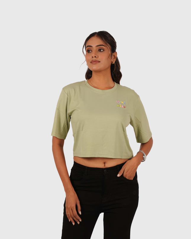 Women’s Light Green Oversized Crop T-Shirt