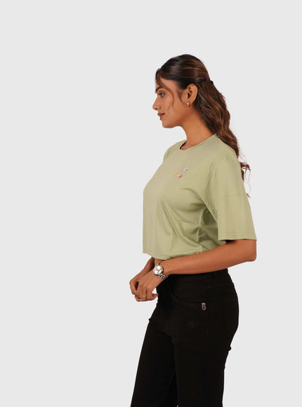 Women’s Light Green Oversized Crop T-Shirt