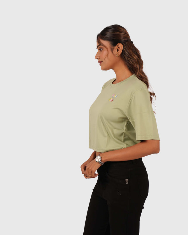 Women’s Light Green Oversized Crop T-Shirt