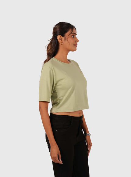 Women’s Light Green Oversized Crop T-Shirt