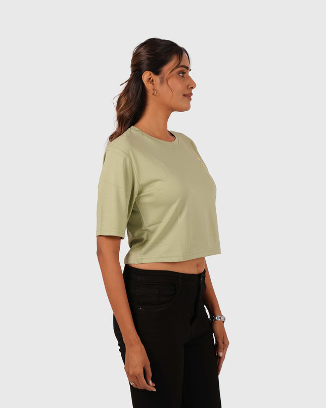 Women’s Light Green Oversized Crop T-Shirt