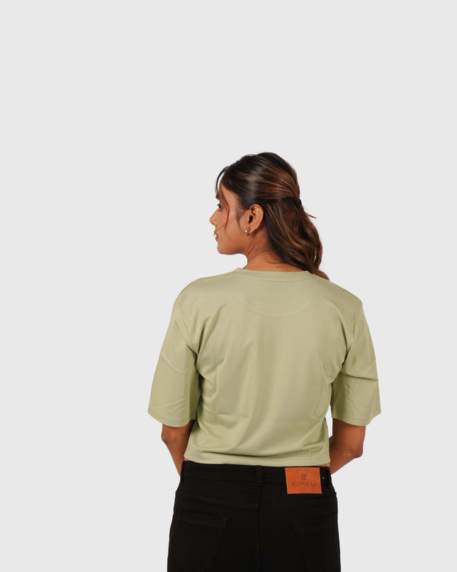 Women’s Light Green Oversized Crop T-Shirt