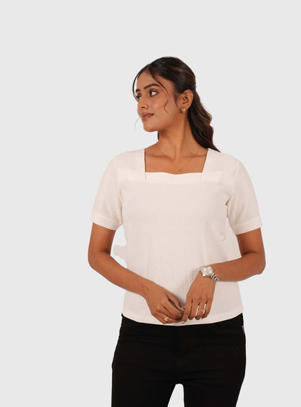 Women’s White Regular Fit Square Neck Top