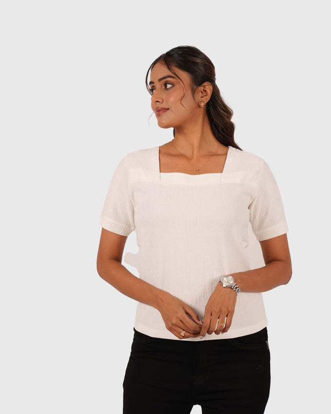 Women’s White Regular Fit Square Neck Top