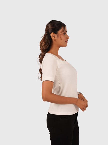 Women’s White Regular Fit Square Neck Top