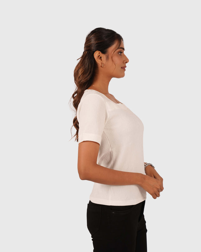 Women’s White Regular Fit Square Neck Top