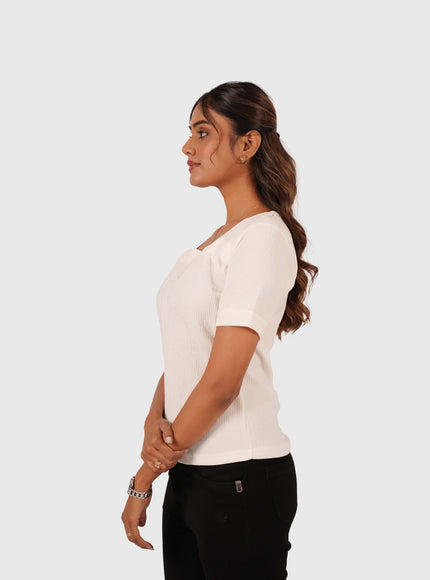 Women’s White Regular Fit Square Neck Top