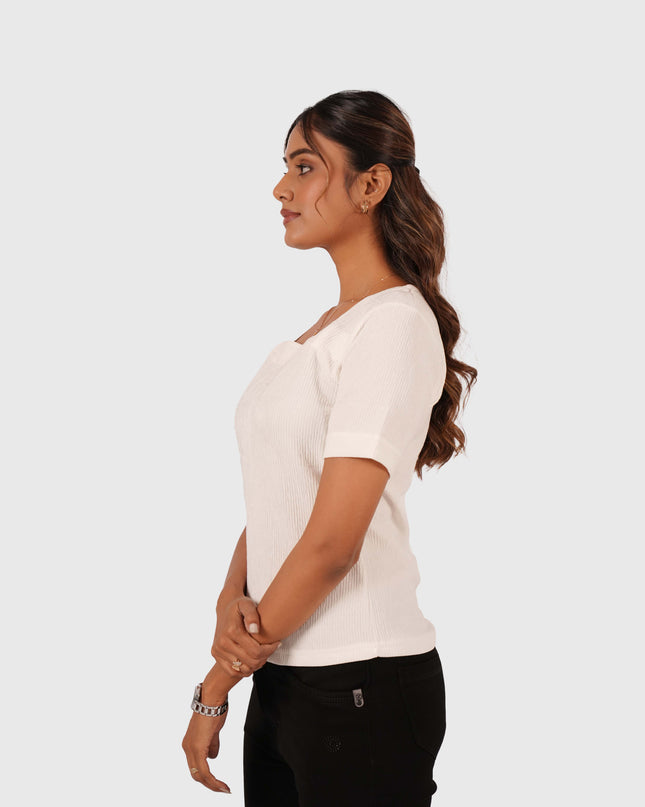 Women’s White Regular Fit Square Neck Top