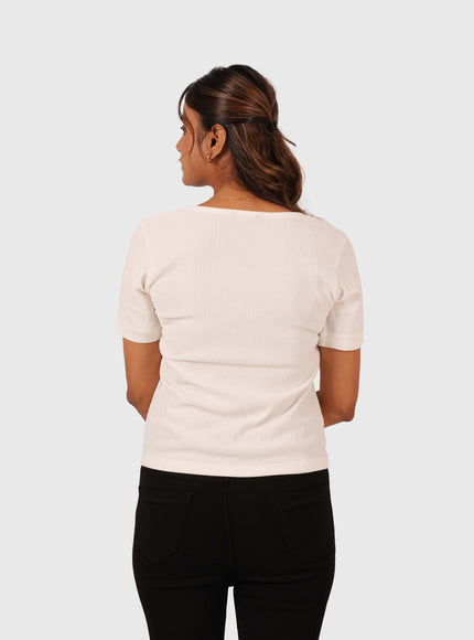 Women’s White Regular Fit Square Neck Top