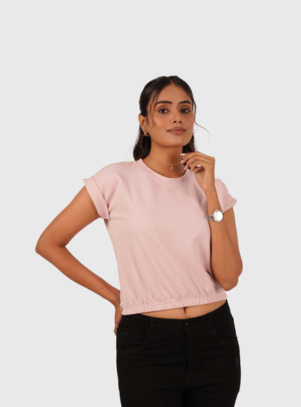 Women’s Pastel Pink Round Neck Crop T-Shirt