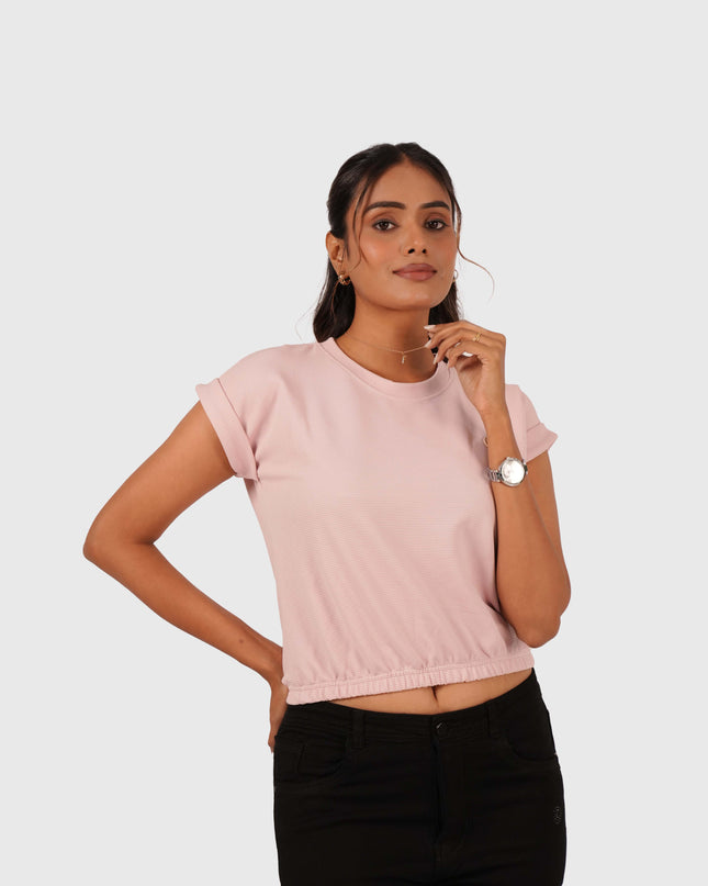 Women’s Pastel Pink Round Neck Crop T-Shirt
