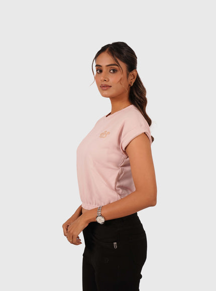 Women’s Pastel Pink Round Neck Crop T-Shirt