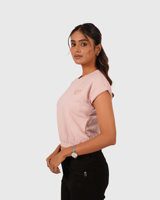 Women’s Pastel Pink Round Neck Crop T-Shirt