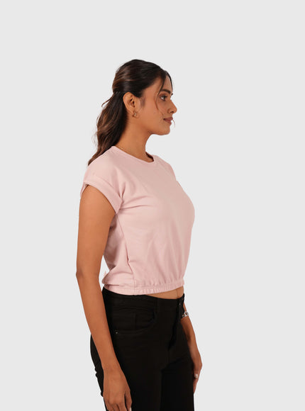 Women’s Pastel Pink Round Neck Crop T-Shirt