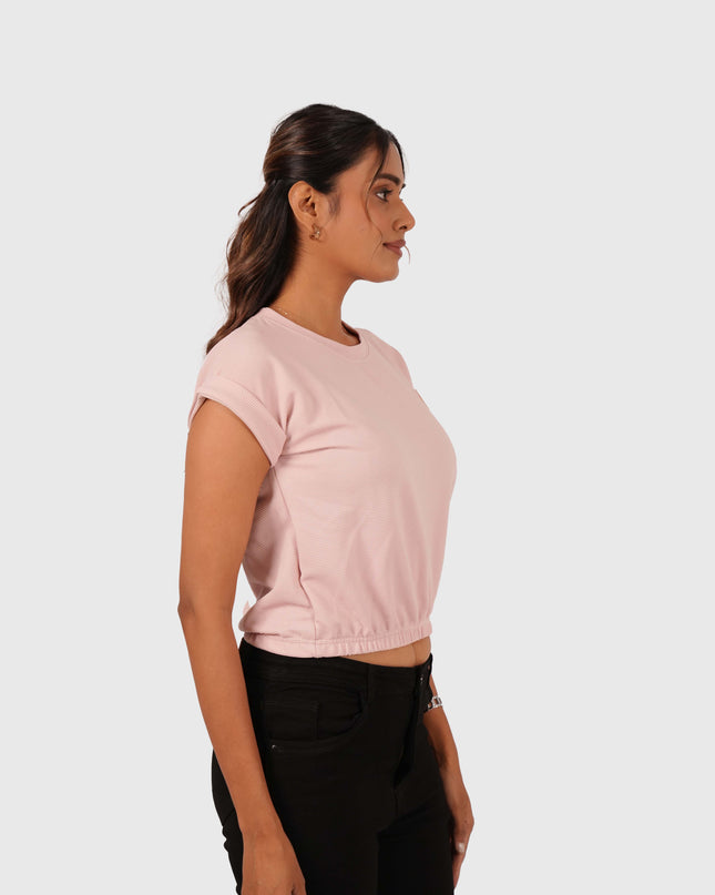 Women’s Pastel Pink Round Neck Crop T-Shirt