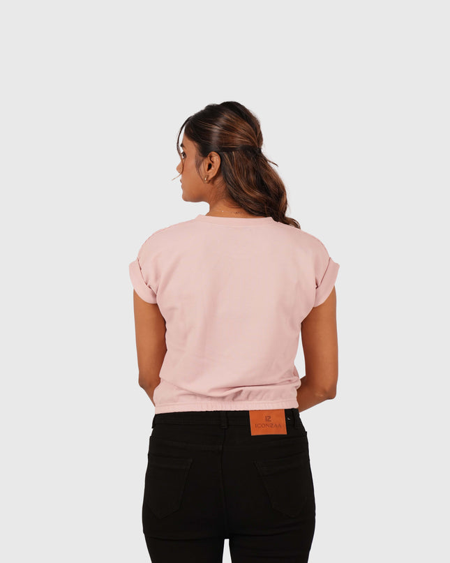 Women’s Pastel Pink Round Neck Crop T-Shirt