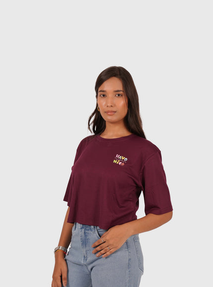 Women’s Wine Oversized Crop T-Shirt