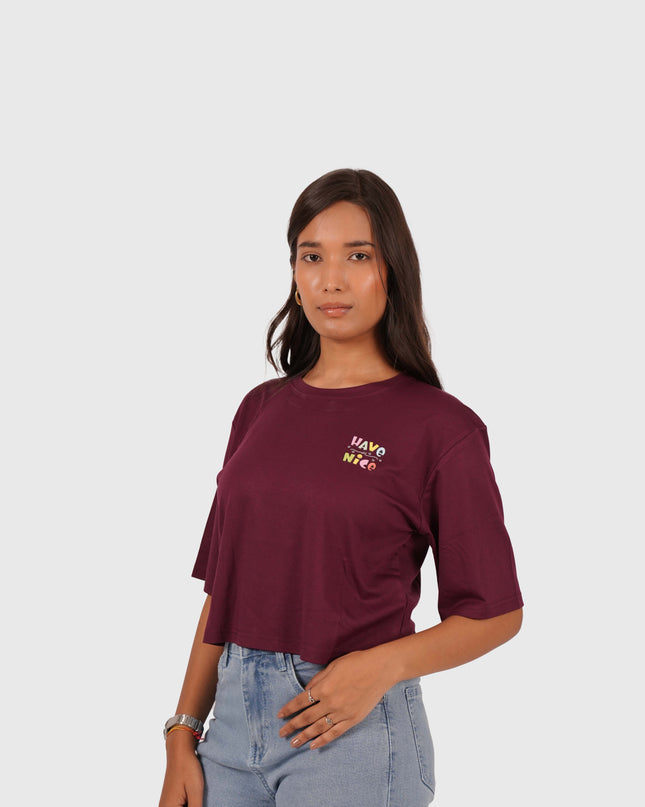 Women’s Wine Oversized Crop T-Shirt