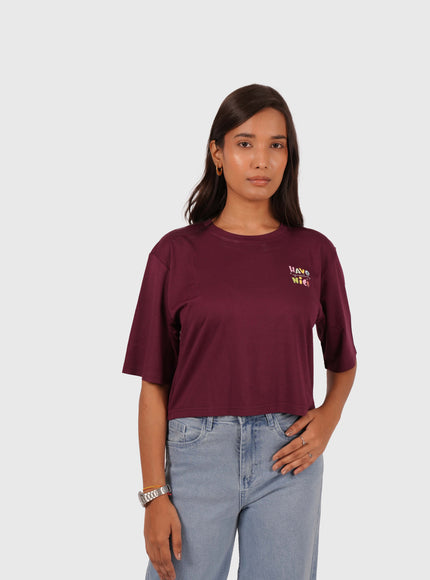 Women’s Wine Oversized Crop T-Shirt